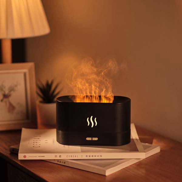 GearUp DQ701 Flame Effect Air Humidifier Oil Fragrance Aromatherapy Diffuser With Night Light-Black